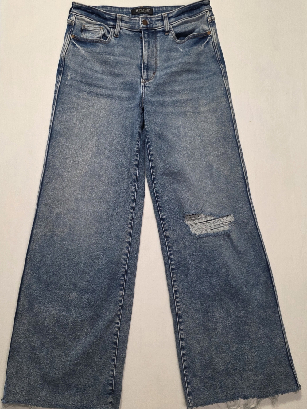 Judy Blue Los Angeles Retro Wide Leg Jeans Size 9 Raw Hem Western Boho